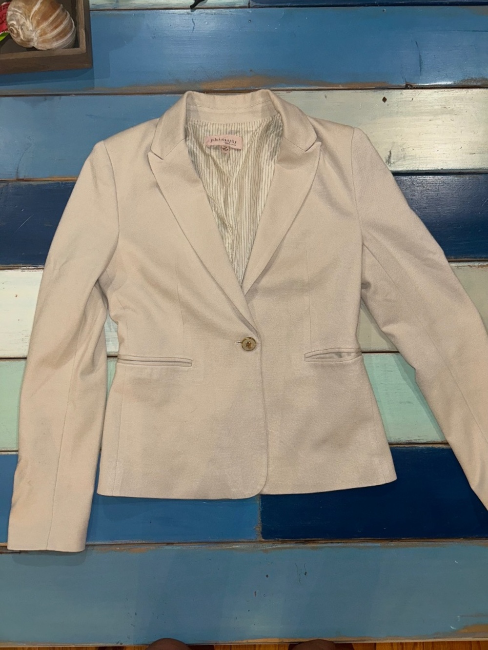 Philosophy Women’s XS Cream Ponte Blazer Gold Button Career Jacket